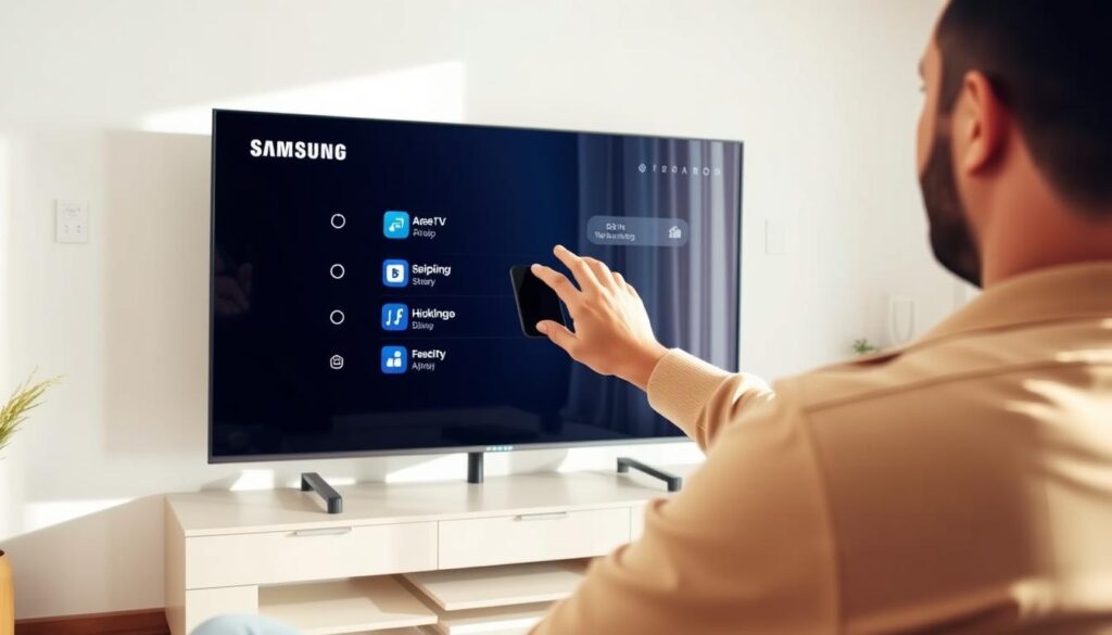  IPTV for Samsung TV
A modern Samsung smart TV in a well-lit living room, the user's hands carefully navigating through the TV's interface to install a sleek "iptv dubai" app. The screen displays a clean, intuitive menu with clear icons and options. Soft, natural lighting floods the room, creating a warm, inviting atmosphere. The TV stands prominently on a minimalist entertainment unit, framed by tasteful decor. The user's expression is one of focused engagement, reflecting the ease and accessibility of the setup process. The scene conveys the seamless integration of cutting-edge IPTV technology into the everyday home entertainment experience.