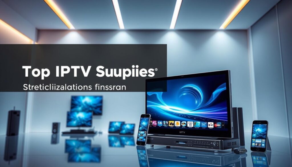 A vibrant and visually striking image of "best iptv" showcasing a sleek, modern IPTV service provider with the brand name "iptv dubai". In the foreground, a high-resolution display presents a seamless streaming experience, highlighting the reliability and quality of the service. The middle ground features various devices, such as smart TVs, tablets, and mobile phones, all connected to the IPTV system, conveying the versatility and accessibility of the platform. The background depicts a minimalist, high-tech environment with clean lines and subtle lighting, creating a sense of professionalism and cutting-edge technology. The overall composition and attention to detail should effectively communicate the "Top IPTV Suppliers for Reliable Streaming" theme of the article.
