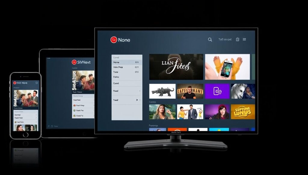 Generate an image of the GSE Smart IPTV app interface on different devices.