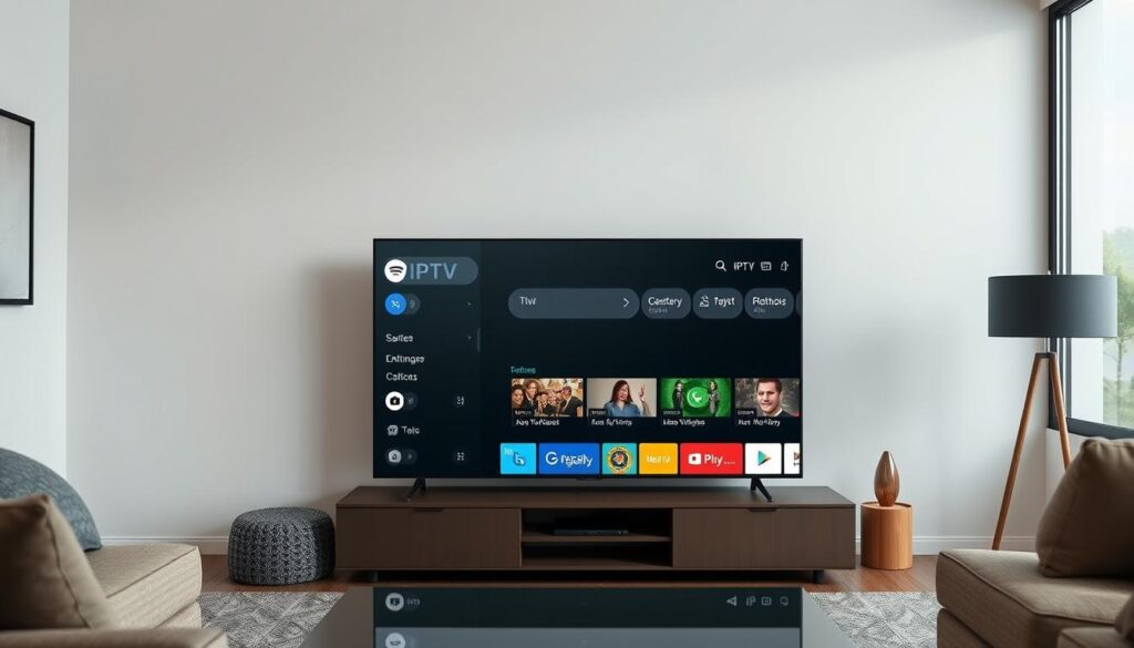 Generate an image of the IPTV by Alexander Sofronov app on an Android TV screen.