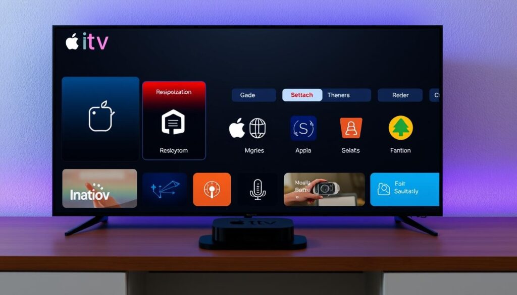 Generate an image of the IPTVX interface on Apple TV, highlighting its features.