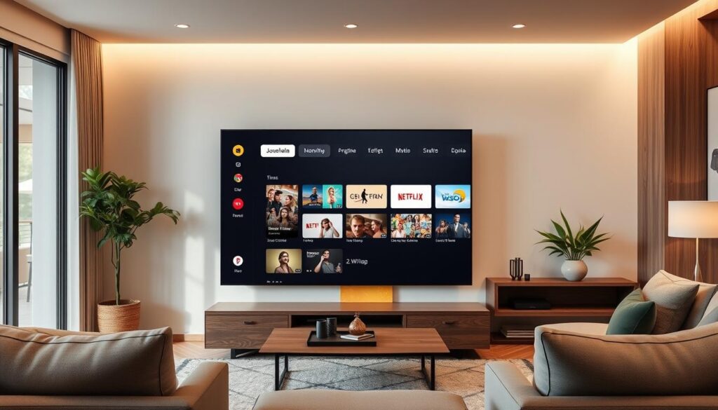 Generate an image of the TVIrl app interface on an Android TV screen