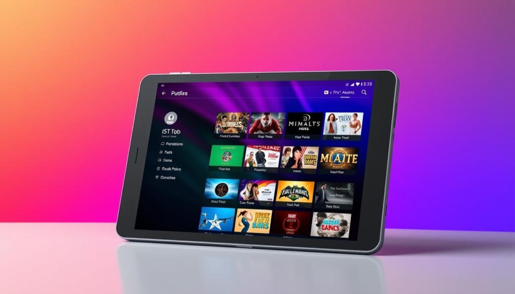 Generate an image showing the IPTV Pro app's user interface on an Android tablet.